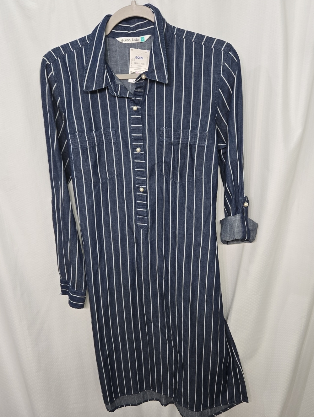 Women’s Navy & White Vertical Stripe Long-Sleeve Shirt Dress